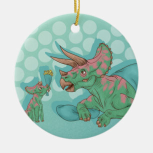 Adorno De Cerámica Triceratops dando flores