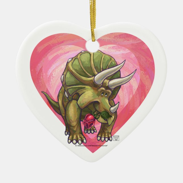 Adorno De Cerámica Triceratops enamorado Día de San Valentín (Frente)