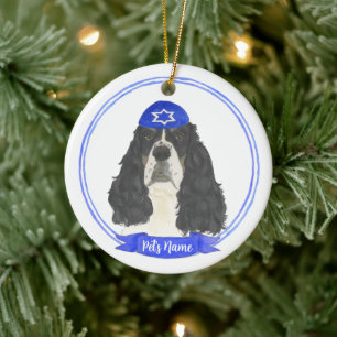 Adorno De Cerámica Tricolor Inglés Springer Spaniel Hanukkah