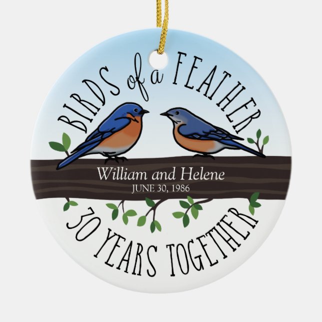 Adorno De Cerámica trigésimo Aniversario de boda, Bluebirds de una (Frente)