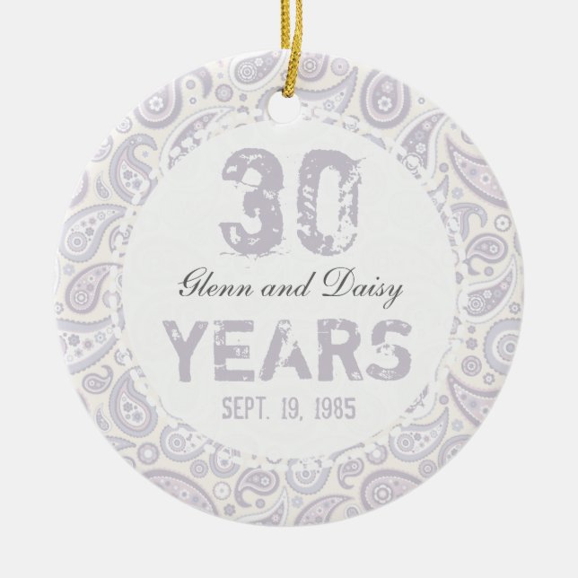 Adorno De Cerámica trigésimo Monograma de Paisley del aniversario de (Frente)