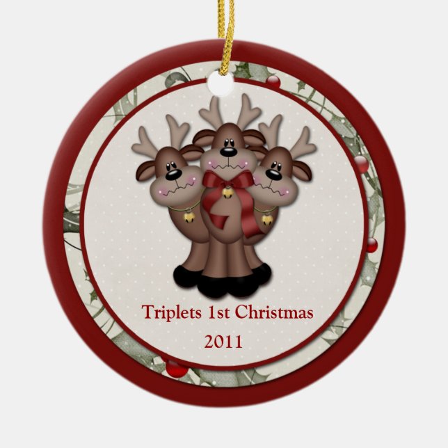 Adorno De Cerámica Trillizos de renos 1.ᵉʳ Navidades (Frente)
