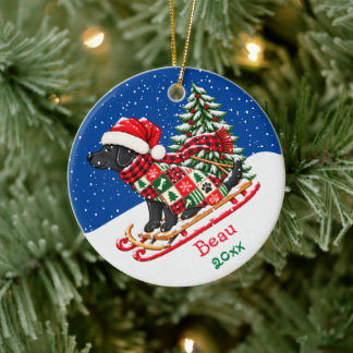 Adorno De Cerámica Trineo de árbol de Navidad personalizado de Labrad