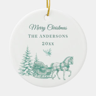 Adorno De Cerámica Trineo de caballo con toile de Navidad en verde sa