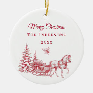 Adorno De Cerámica Trineo de caballo de toile navideño rojo vintage