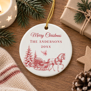 Adorno De Cerámica Trineo de caballo de toile navideño rojo vintage