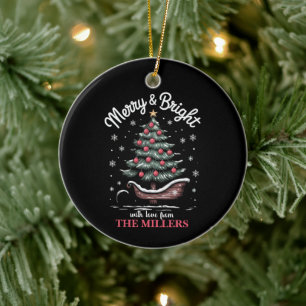 Adorno De Cerámica Trineo de Navidad Personalizado Árbol Alegre y Bri
