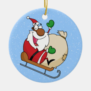 Adorno De Cerámica Trineo del montar a caballo de Papá Noel del negro