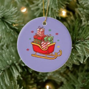 Adorno De Cerámica Trineo Navideño Festivo Lleno de Regalos Dibujo An