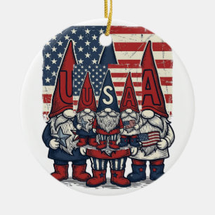 Adorno De Cerámica Trío de gnomos patrióticos de EE. UU. Diseño vecto