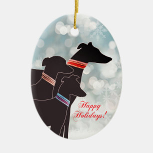 Adorno De Cerámica Trío de Lebrelos Navideño