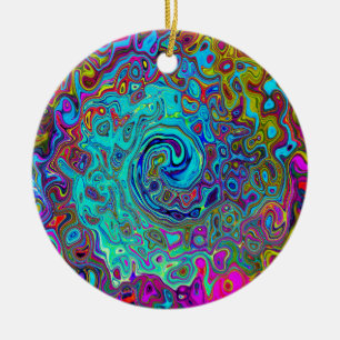 Adorno De Cerámica Trippy Sky Blue Abstract Retro Liquid Swirl