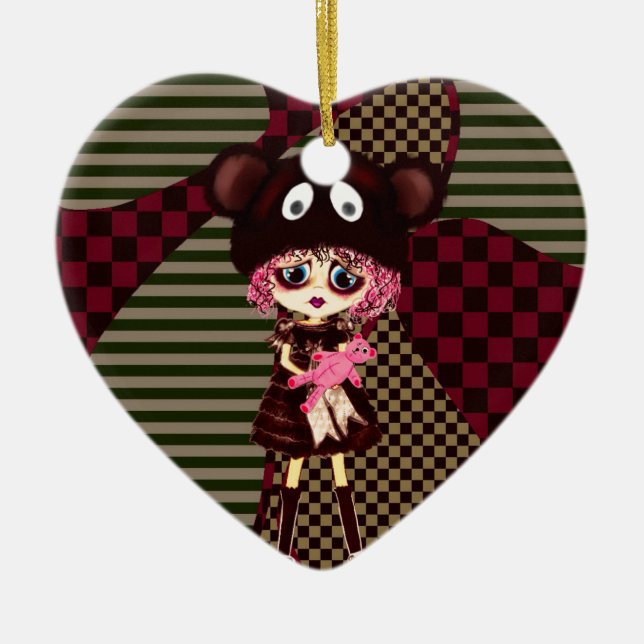 Adorno De Cerámica Triste Chica Gótico, Kawaii chibi con oso de peluc (Frente)