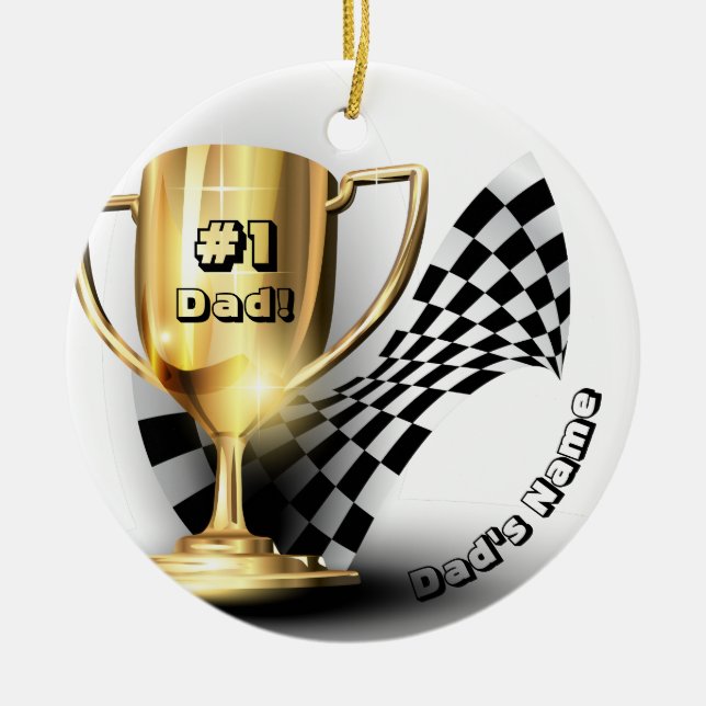 Adorno De Cerámica Trofeo de oro de nombre de papá #1 Dad (Frente)