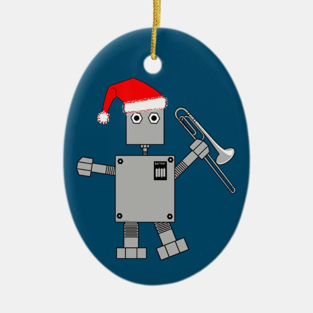 Adorno De Cerámica Trombone Santa Hat Robot (Frente)
