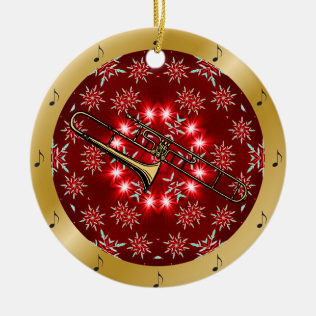 Adorno De Cerámica Trombone ~ Silver ~ Red~ Gold ~ Navidades ~ ~ (Frente)