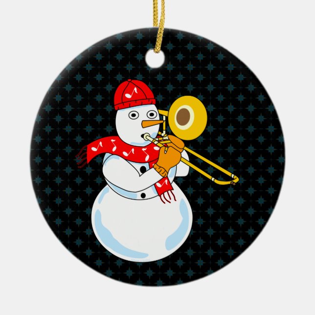 Adorno De Cerámica Trombone Snowman (Frente)