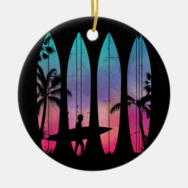 Adorno De Cerámica Tropical Beach Surfboard Surfing Surfing Ocean (Frente)