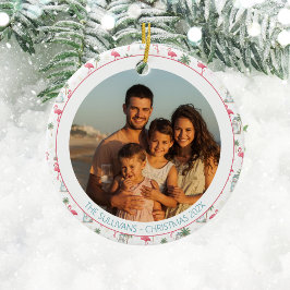 Adorno De Cerámica Tropical Christmas Pink Flamingo Family Photo