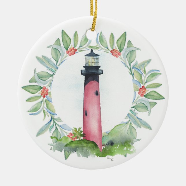 Adorno De Cerámica Tropical Christmas Tree Ornament Lighthouse (Frente)