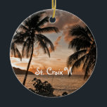Adorno De Cerámica Tropical Sunset Beach Palms St. Croix USVI<br><div class="desc">Tropical Sunset Beach Palms St. Croix USVI Ornamento cerámico - este paisaje romántico fue fotografiado en Cane Bay en St. Croix US Virgin Islands. Me encanta cómo la puesta de sol, las palmeras y la ladera de la colina se unen para hacer una fotografía relajante de la puesta de sol....</div>