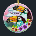 Adorno De Cerámica Tropical Toucans<br><div class="desc">Tropical Toucans ornament by ArtMuvz Illustration. Matching toucans apparel and beach gifts. To personalize  add your name or add text instead. Customize this  Toucan ornament to make it uniquely yours or to give as a personalized gift</div>