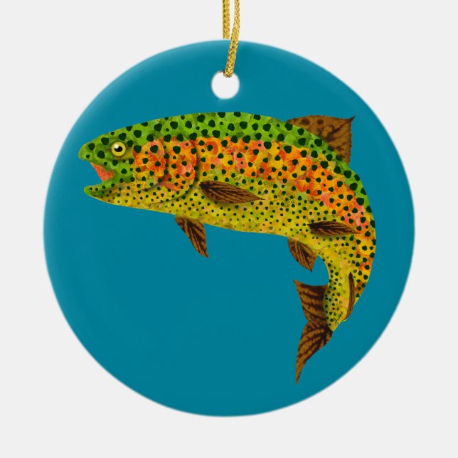 Adorno De Cerámica Trucha arco iris 1 de la hoja de Aspen (Frente)