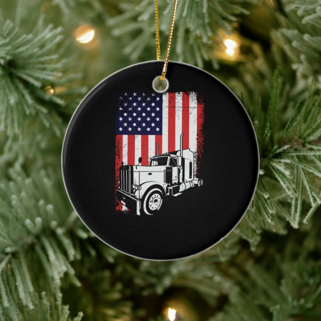 Adorno De Cerámica Truck Driver American Flag Trucker Gift (Árbol)