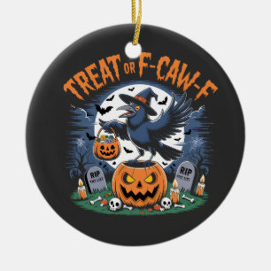 Adorno De Cerámica Truco o F-Cua-F Funny Crow Halloween Espeluznante