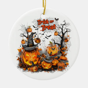 Adorno De Cerámica Trucos o tratamientos de calabaza y murciélagos