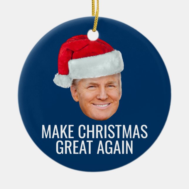 Adorno De Cerámica Trump con Santa Hat - Hacer a los Navidades grande (Frente)