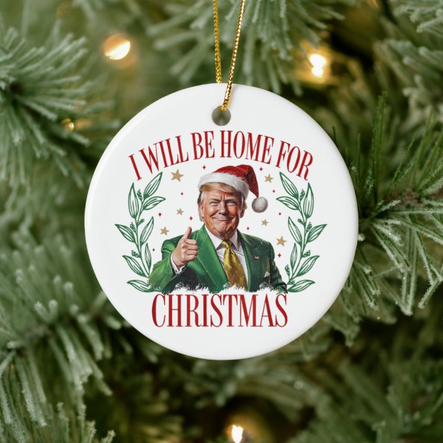 Adorno De Cerámica Trump Estaré en casa para Navidades 2024 (Árbol)