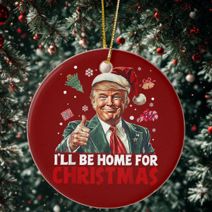 Adorno De Cerámica Trump Gift Wrap Estaré en casa para Navidades