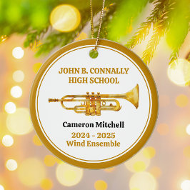 Adorno De Cerámica Trumpet High School Band Personalizado Gold Navida