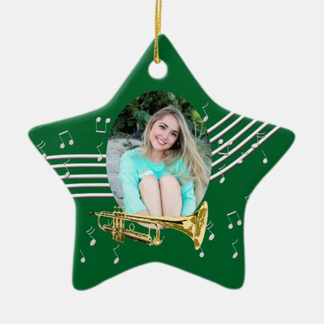 Adorno De Cerámica Trumpet Music Green Star Ceramic Ornament (Frente)