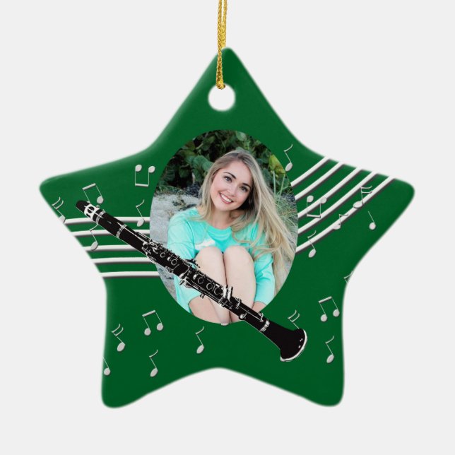 Adorno De Cerámica Trumpet Music Green Star Ceramic Ornament (Frente)