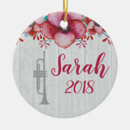 Adorno De Cerámica Trumpet Player Music Gift Floral Personalizado