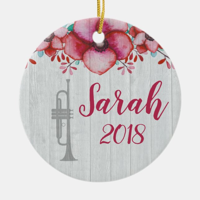 Adorno De Cerámica Trumpet Player Music Gift Floral Personalizado (Frente)