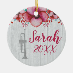 Adorno De Cerámica Trumpet Player Music Gift Floral Personalized Cera