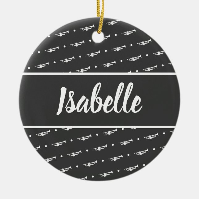 Adorno De Cerámica Trumpet Player regalo de músico personalizado negr (Frente)