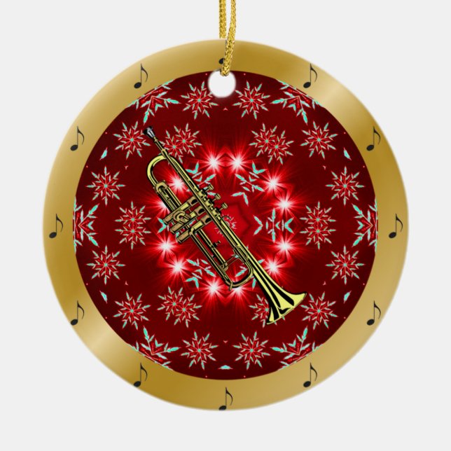 Adorno De Cerámica Trumpet ~ Silver ~ Red~ Gold ~ Navidades ~ ~ (Frente)