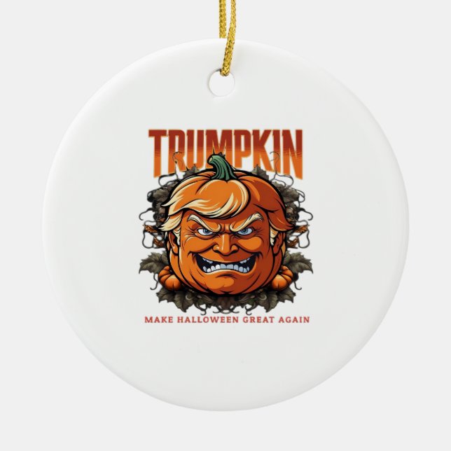 Adorno De Cerámica Trumpkin de Halloween vuelve a hacer grande a Hall (Frente)