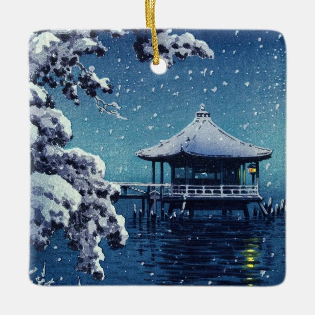 Adorno De Cerámica Tsuchiya Koitsu - Nieve sobre el Ukimido en Katada (Anverso)