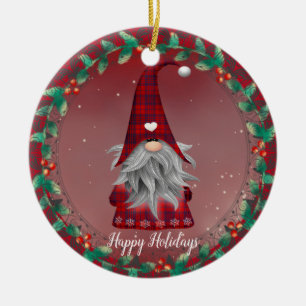 Adorno De Cerámica Tu Gnome de Red Cubierta de Textos y festividad de