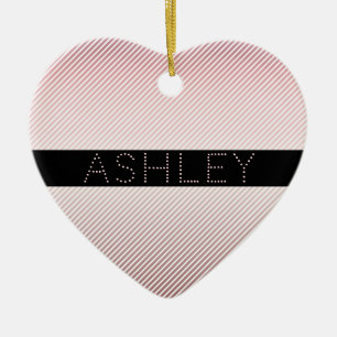 Adorno De Cerámica Tu nombre   Delgado Rosa Ombre y franjas blancas