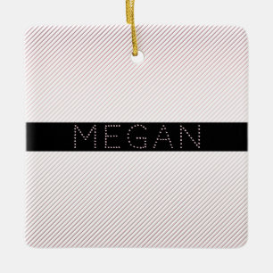 Adorno De Cerámica Tu Nombre   Rayas Ombre Rosadas Sutiles y Blancas