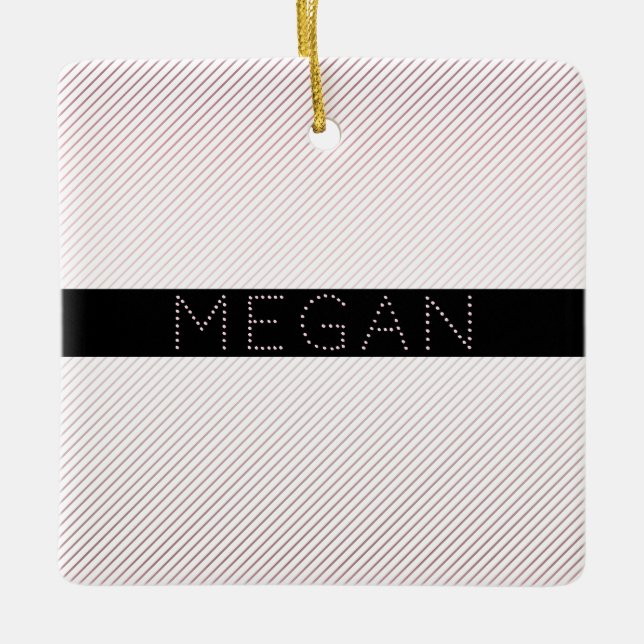 Adorno De Cerámica Tu Nombre | Rayas Ombre Rosadas Sutiles y Blancas (Anverso)