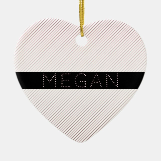 Adorno De Cerámica Tu Nombre | Rayas Ombre Rosadas Sutiles y Blancas (Frente)