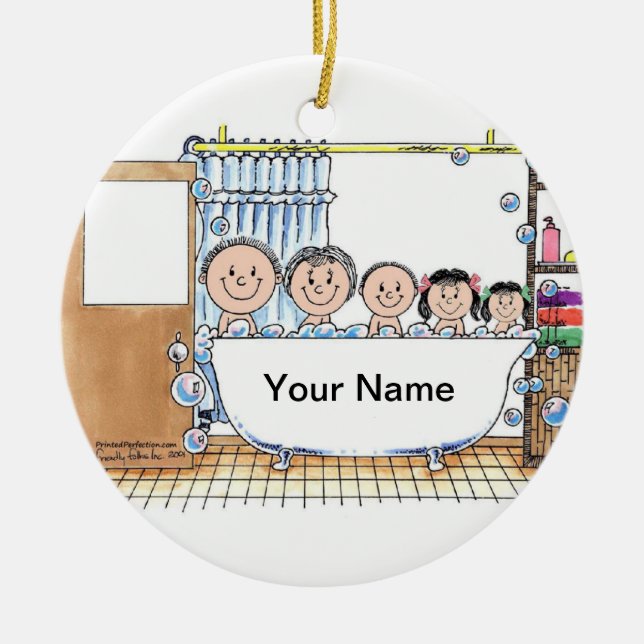 Adorno De Cerámica Tub Time, Dos Chicas, Un Niño (Frente)