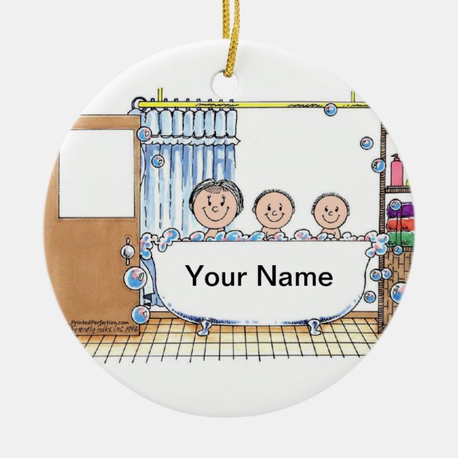 Adorno De Cerámica Tub Time - Dos hijos con mamá (Frente)